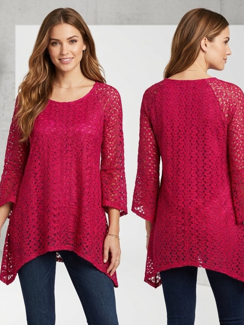 New Directions size medium Lace Crochet overlay tunic top/blouse New without tag